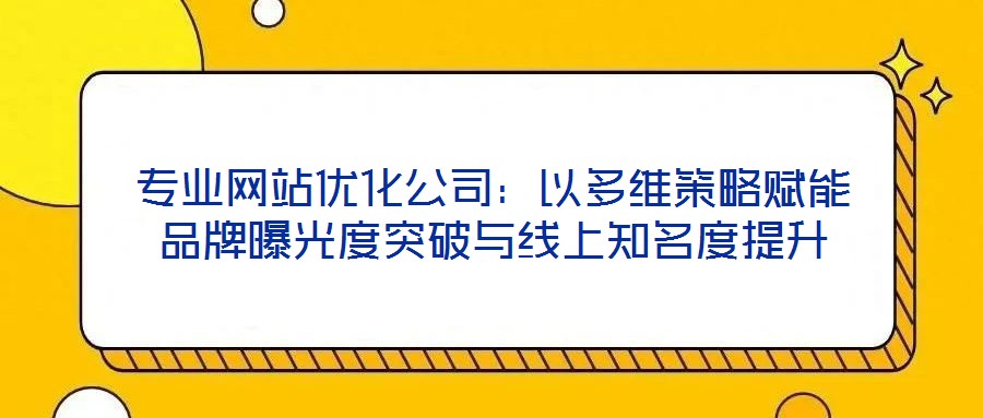 专业网站优化公司:以多维策略赋能品牌曝光度突破与线上知名度提升