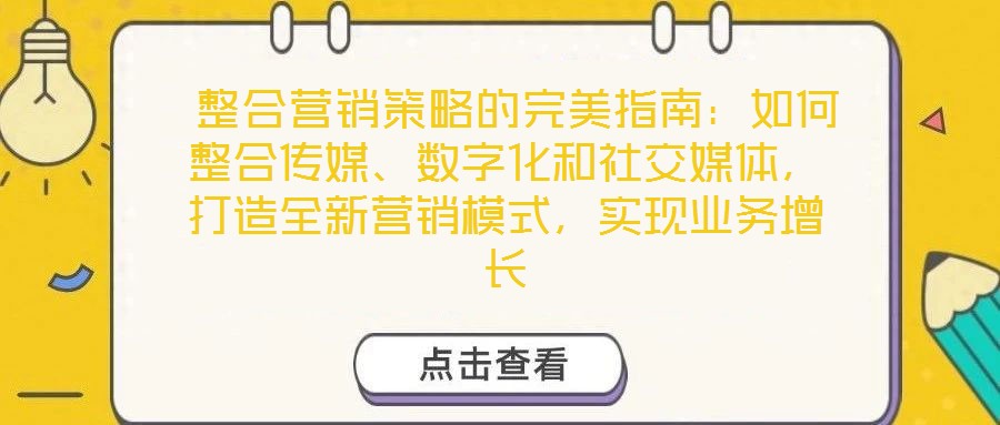 整合营销策略的完美指南:如何整合传媒、数字化和社交媒体,打造全新营销模式,实现业务增长