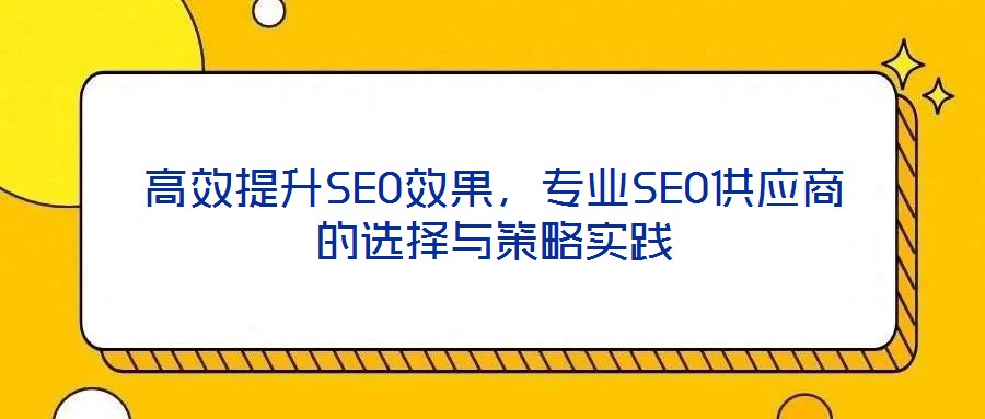 高效提升SEO效果,专业SEO供应商的选择与策略实践