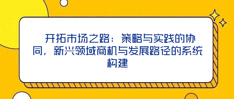 开拓市场之路:策略与实践的协同,新兴领域商机与发展路径的系统构建