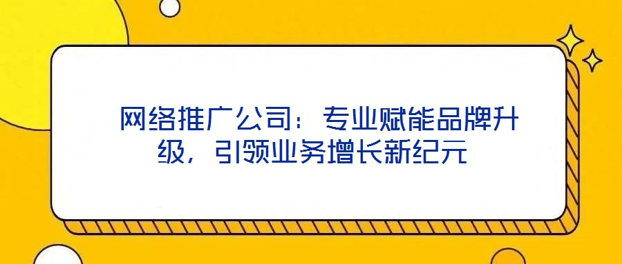 网络推广公司:专业赋能品牌升级,引领业务增长新纪元