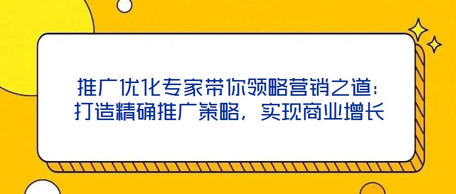 推广优化专家带你领略营销之道:打造精确推广策略,实现商业增长